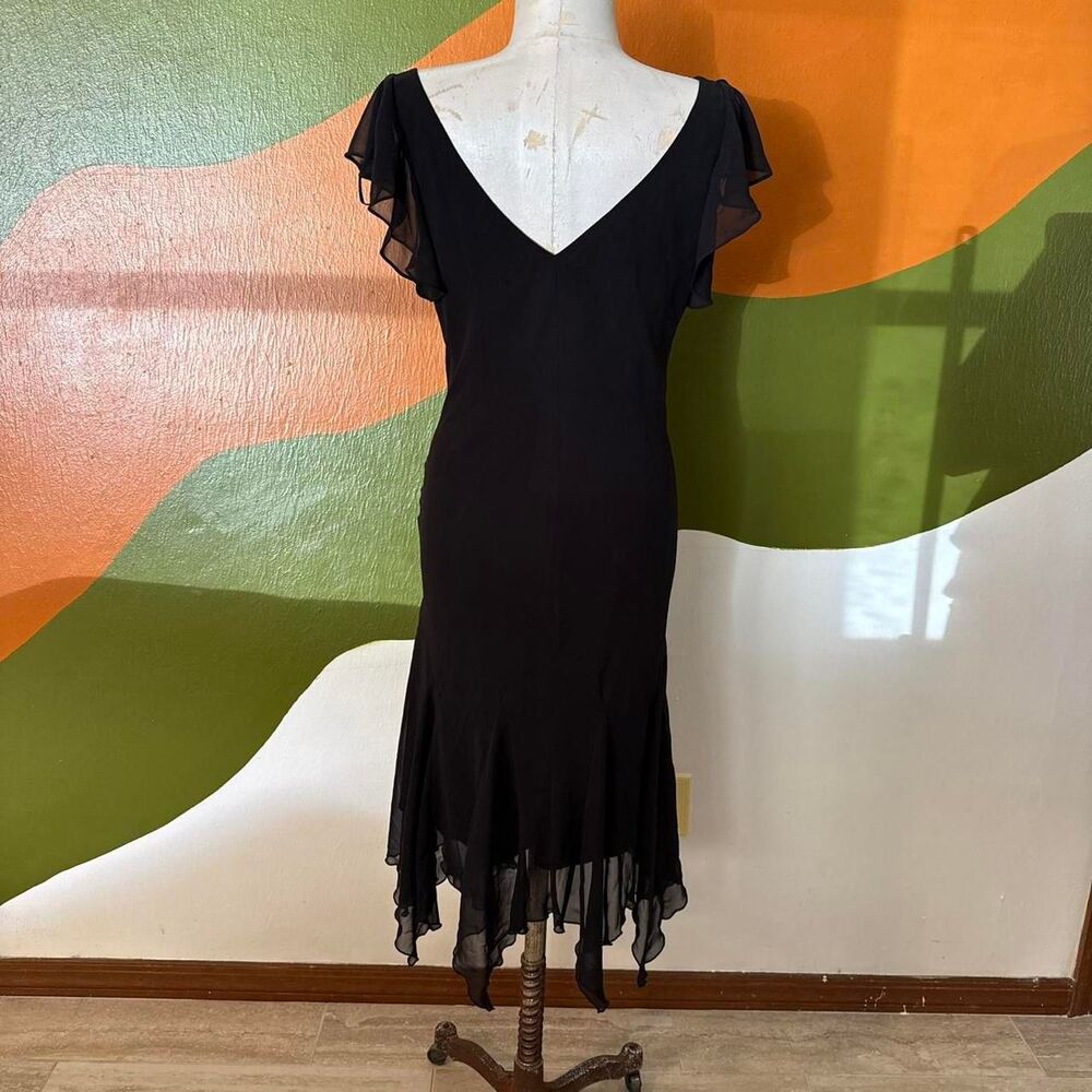 Vtg Y2K Black Chiffon Embroidered Fairy Dress Handkerchief Hem Whimsigoth 16 - Picture 3 of 8
